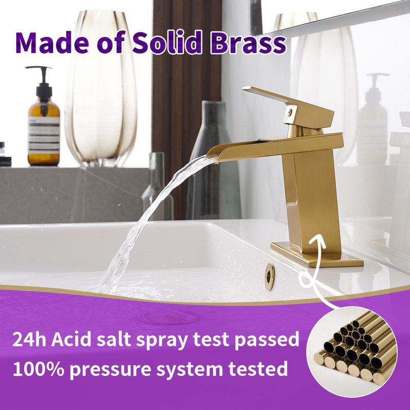 Brushed Gold Brass Single Handle Waterfall Bathroom Faucet