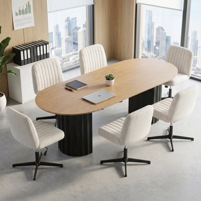 Table de conférence ovale en bois massif pour 6 personnes avec chaises de bureau Faye