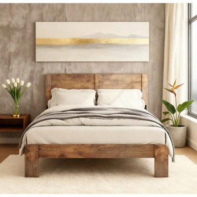 Full Size Wood Platform Bed Frame with Large Under Bed Storage, Noise Free Easy Assembly, No Box Spring Needed, Dark Brown (Mattress not included)