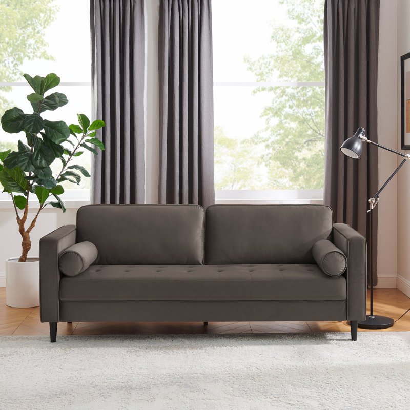 Jeses 207Cm Square Arms Sofa, Grey Velvet