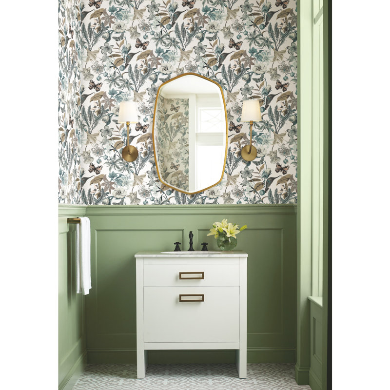 Floral Wallpaper Roll, White/Blue