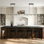 Suspension moderne noire linéaire à 8 lumières pour îlot de cuisine avec globes en verre transparent-729411336