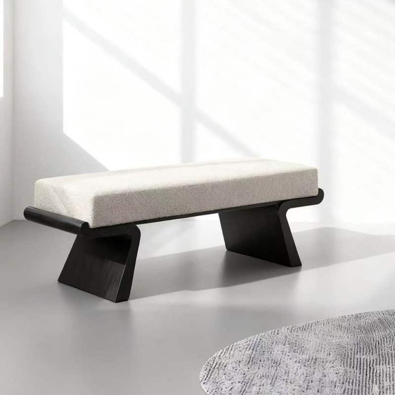 Banc rembourré blanc, H 17,72 po x l 39,37 po x P 15,75 po