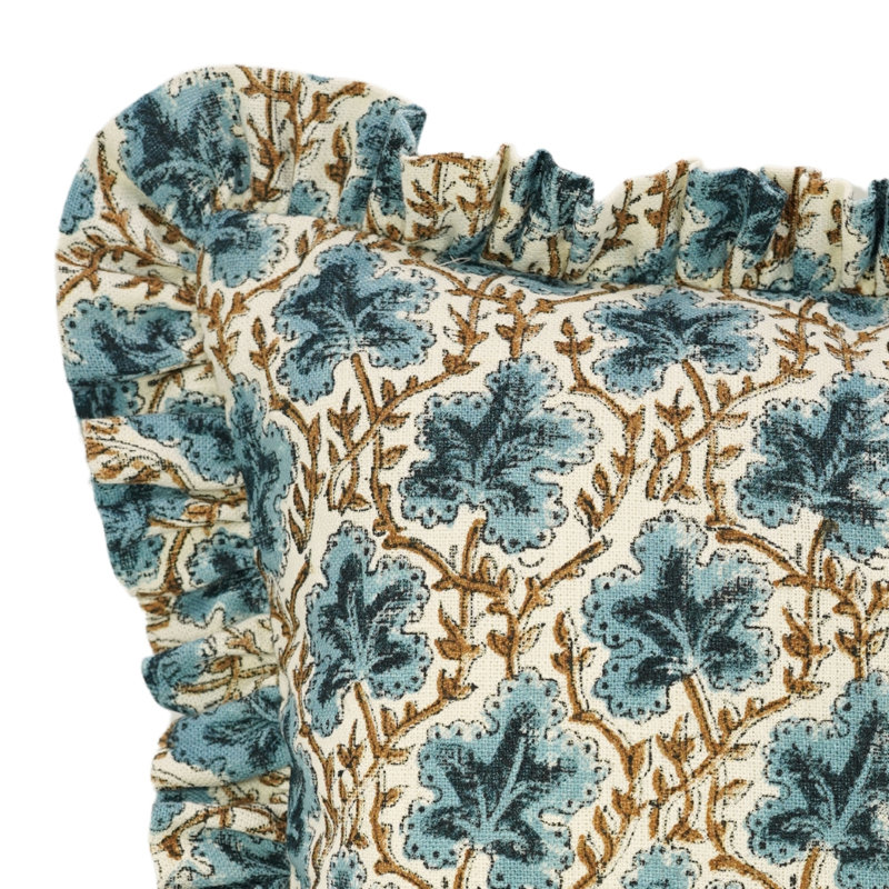 Taie d'oreiller à deux côtés à motif de volants Fabividine, Carrée, H 14 po x l 14 po, Bleu/brun