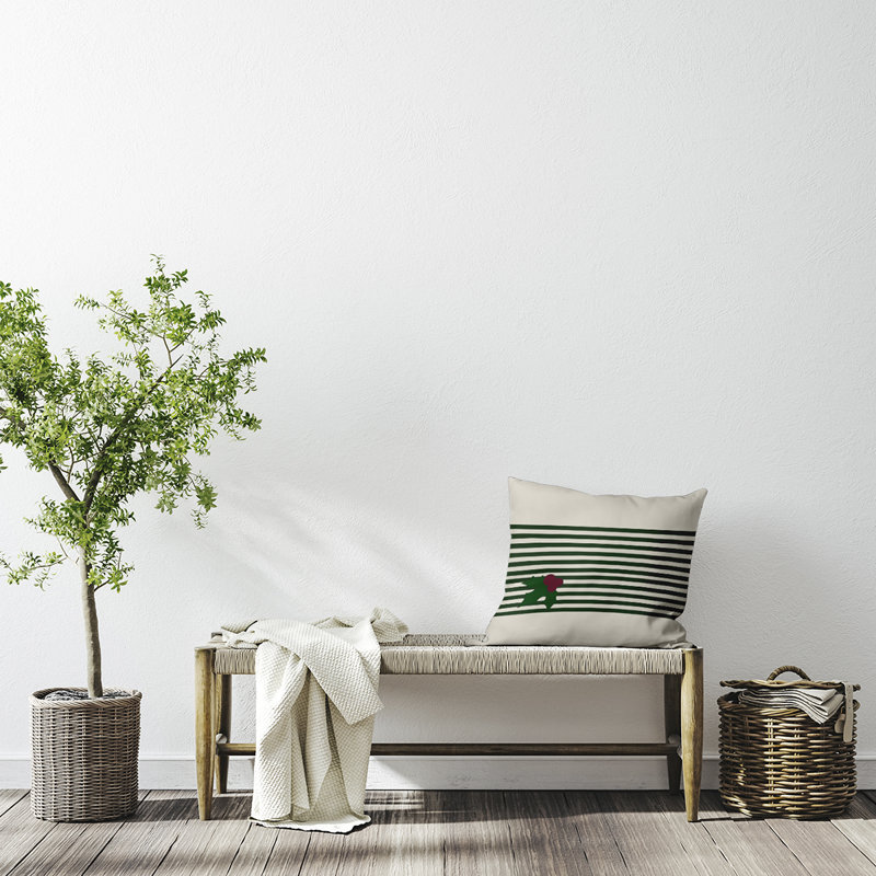 Housse de coussin et insert de coussin carré Holly, H 20 po x l 20 po, Ivoire/vert