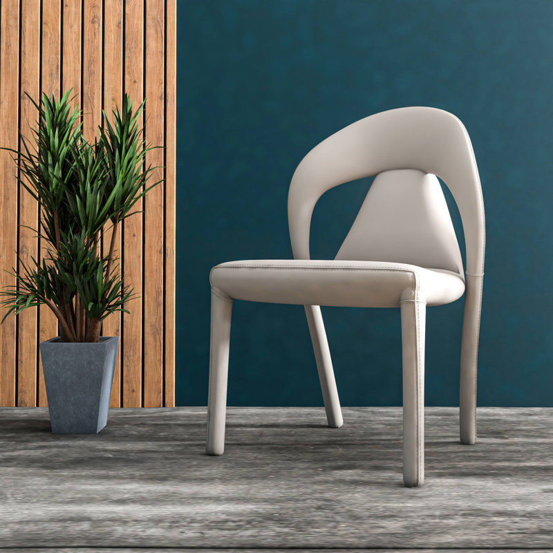 Demello Leather Dining Side Chair with Curved Open-Back Accent Kitchen Chair, White