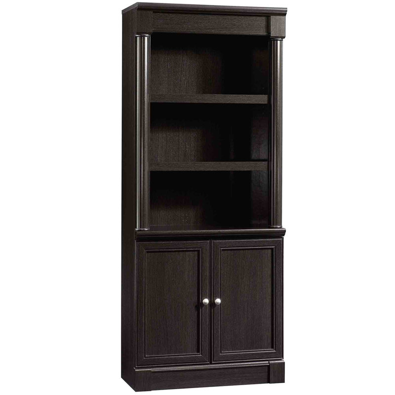 Wind Oak Dark Brown Adjustable Library Bookcase with Doors