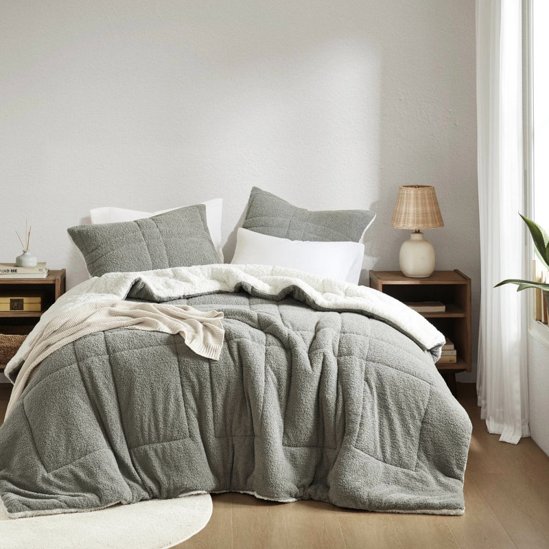Édredon très grand, abat-jour gris, similicuir et tissus, extérieur gris, 100%, King Comforter + 2 Shams