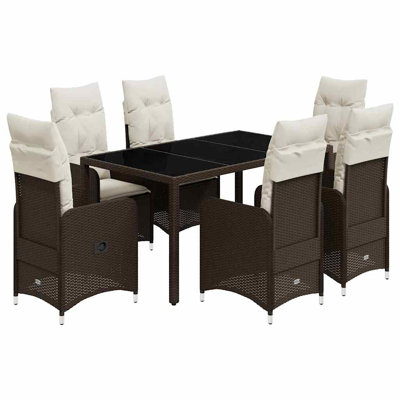 Ensemble bistro de patio avec coussins en rotin de polyester brun