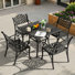 Ensemble de salle à manger 5 pièces en fonte d'aluminium avec trou pour parasol et siège large