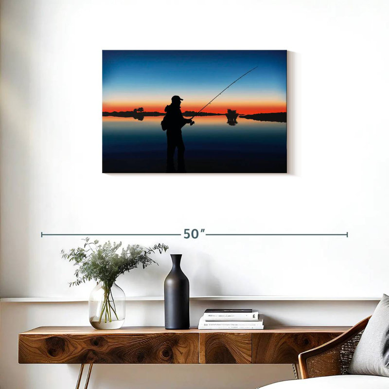 Senne pêchant au crépuscule, H 20 po x l 30 po