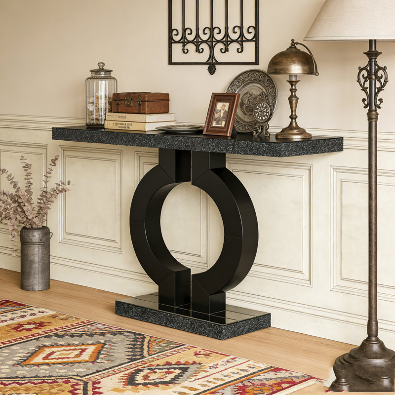 Console à miroir avec base en forme de O et miroir moderne, Noir