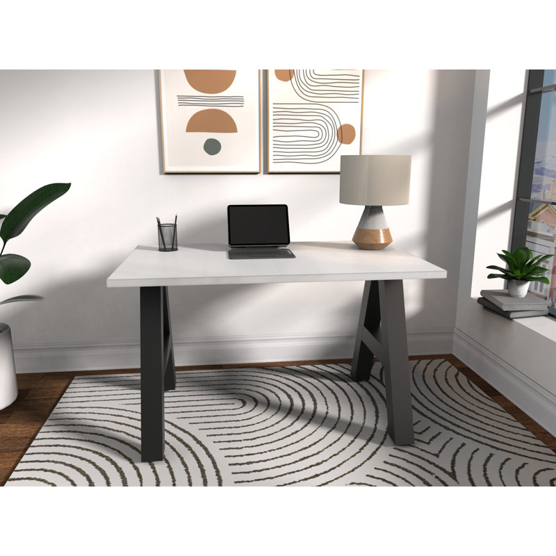 Serenity Modern A-Frame Executive Writing Office Desk, 48x30, White Top, Brite White, 30" H x 48" W x 30" D
