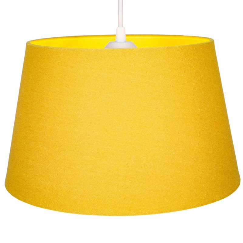 Traditional Linen Fabric Drum Shade for Pendant & Lampshade, Yellow, 22cm H x 35cm W x 35cm D