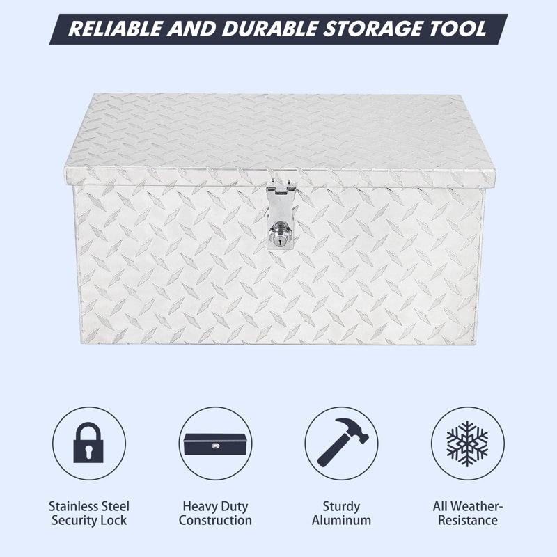 20 Inch Aluminum Diamond Plate Tool Box With Lock And Keys, Silver