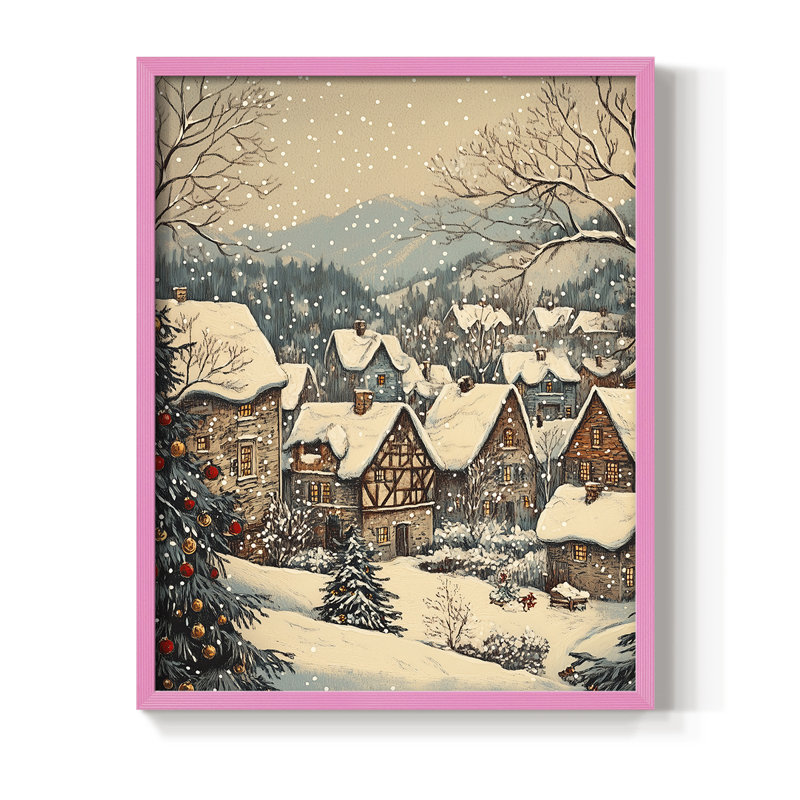 «Christmas Holiday Art Dxxvi», reproduction encadrée - bois massif, Rose, H 15 po x l 12 po