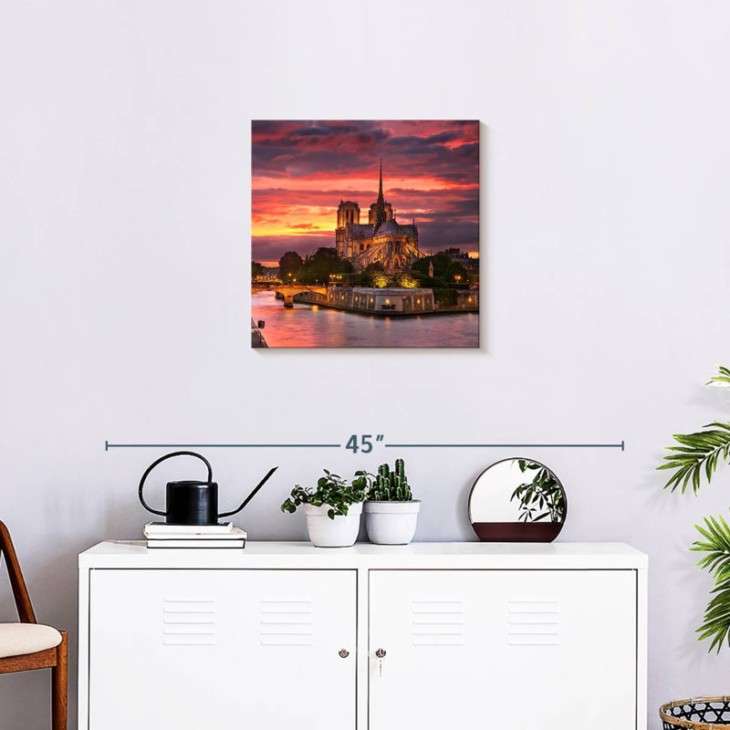Nicci Notre Dame Cathedral Sunset Sky, 20" H x 20" W