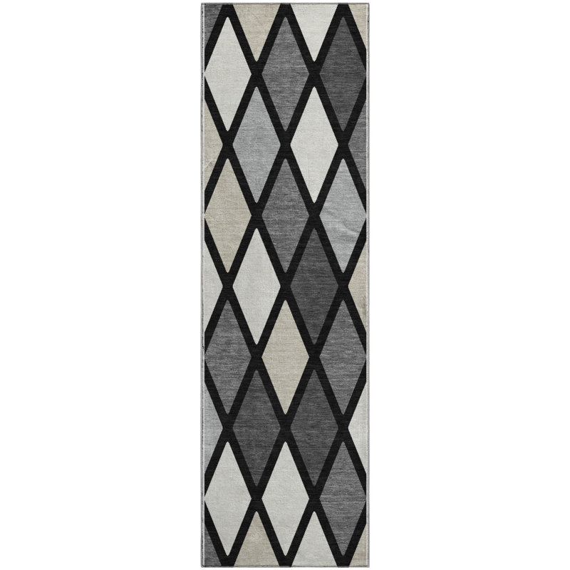 Premium Machine Washable Prisco Black Rug, Runner 2'3" x 7'6"