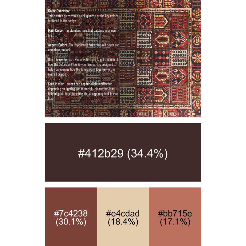 Tapis brun / rouge traditionnel, Rectangle 2 pi x 5 pi