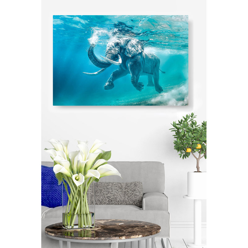 Kerriana Elephant Splashdown - Impression sur toile tendue, H 24 po x l 48 po x 1,5 po