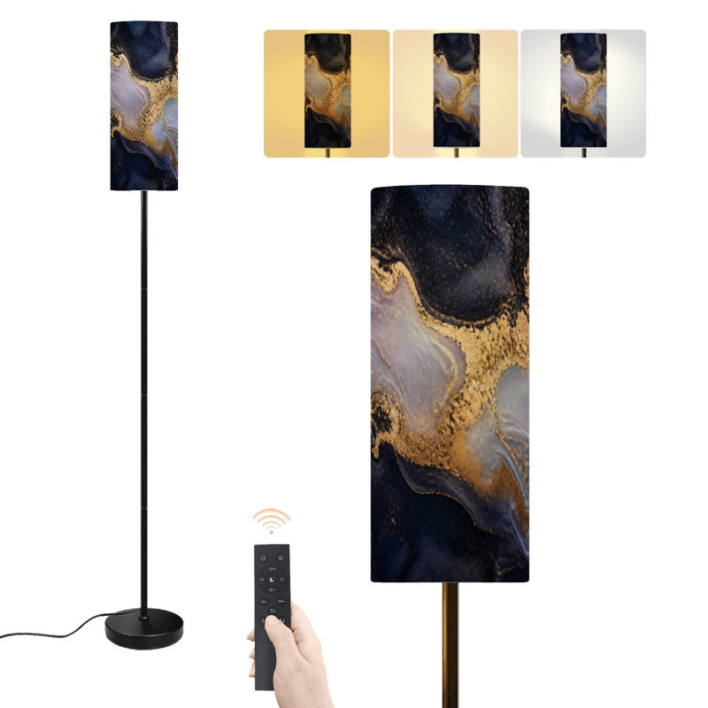 Lampe sur pied en marbre mauve à rayures dorées de luxe à l'aquarelle et à l'alcool avec lampe à intensité variable moderne avec télécommande et pédale avec abat-jour et abat-jour