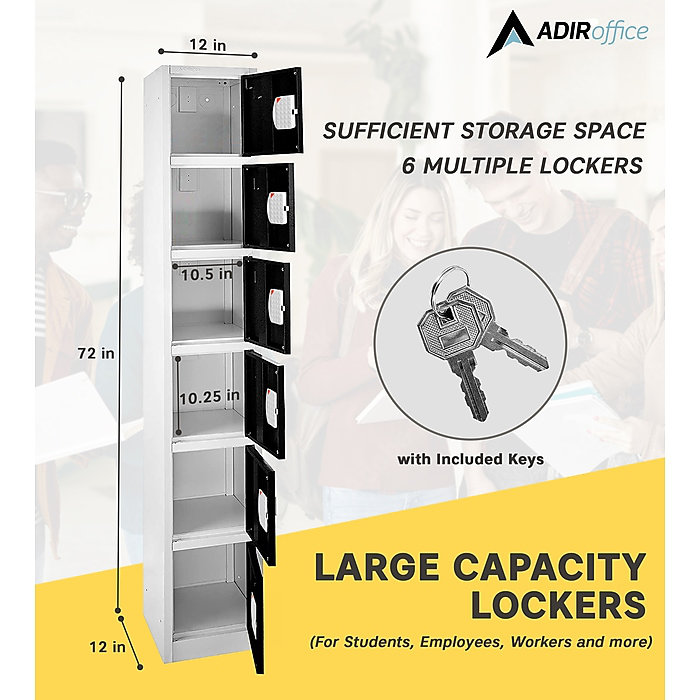Black 72" 6-Tier Steel Storage Locker with Digital Lock
