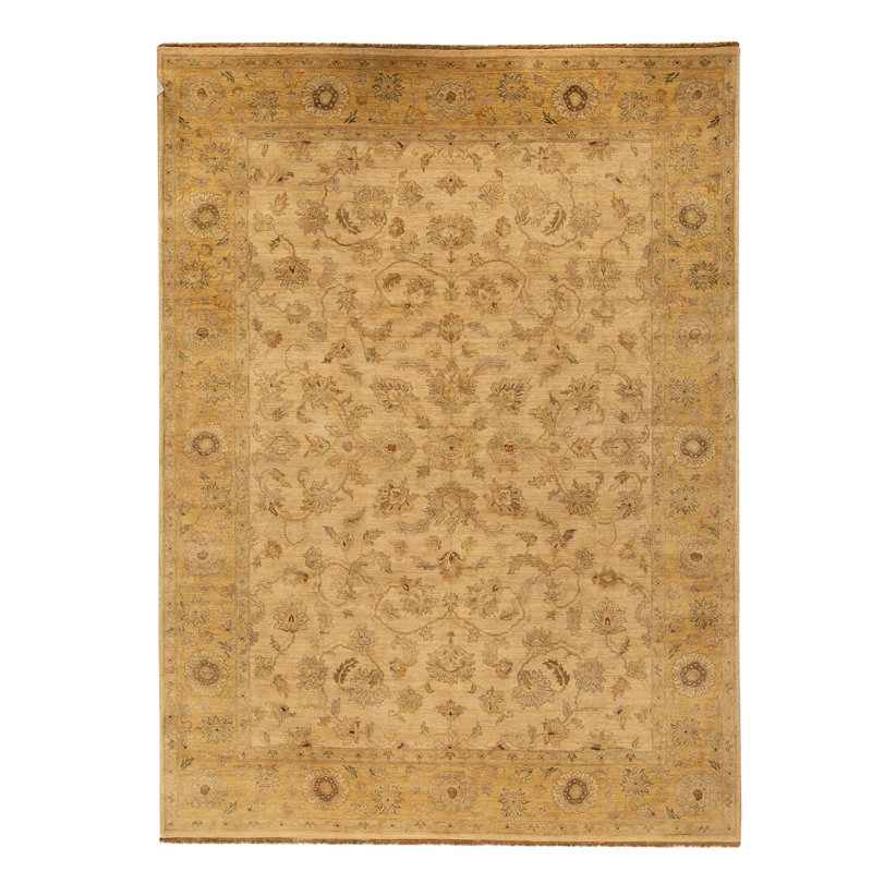 Tapis ivoire et doré de haute qualité noué à la main