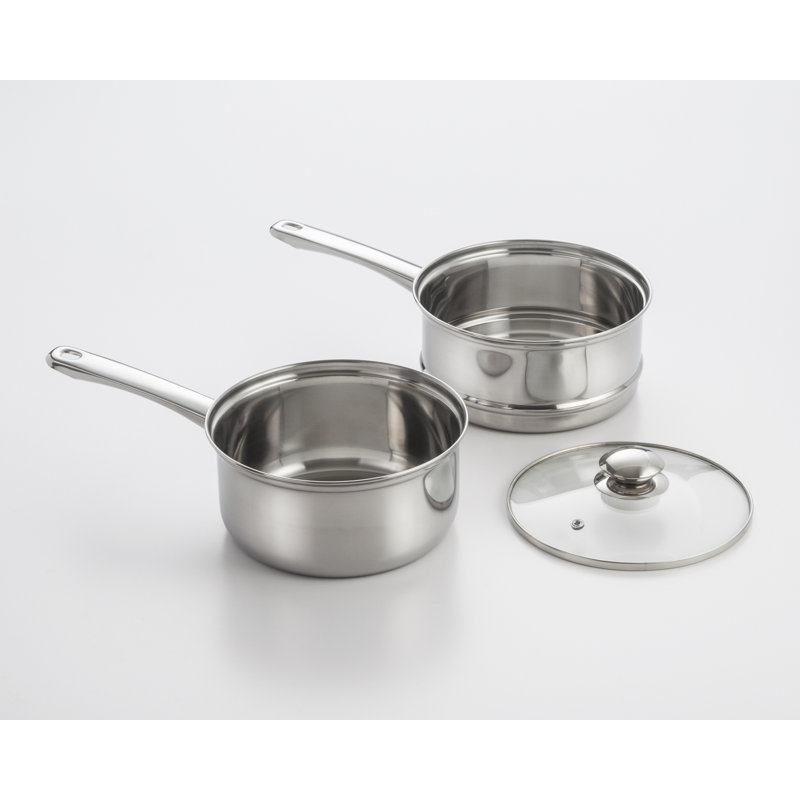 Stainless Steel 2.5 Quart Double Boiler with Glass Lid