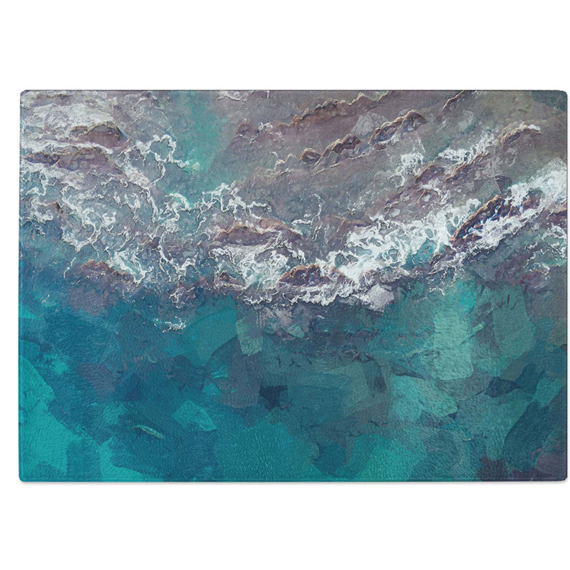 Tempered Glass Aerial View of the Ocean Chopping Board, 39 cm W x 28.5 cm L