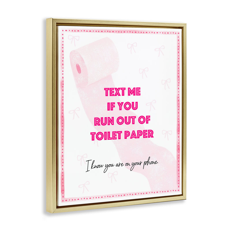 Texte rose pour cadre flottant pour papier hygiénique, design par Ziwei Li, H 31 po x l 25 po, Cadre flottant métallique doré