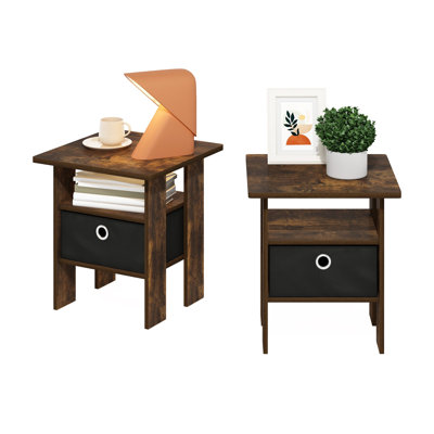 Alpen Home Martyna Side Table Nightstand with Bin Drawer, Amber Pine/Black, Set of 2