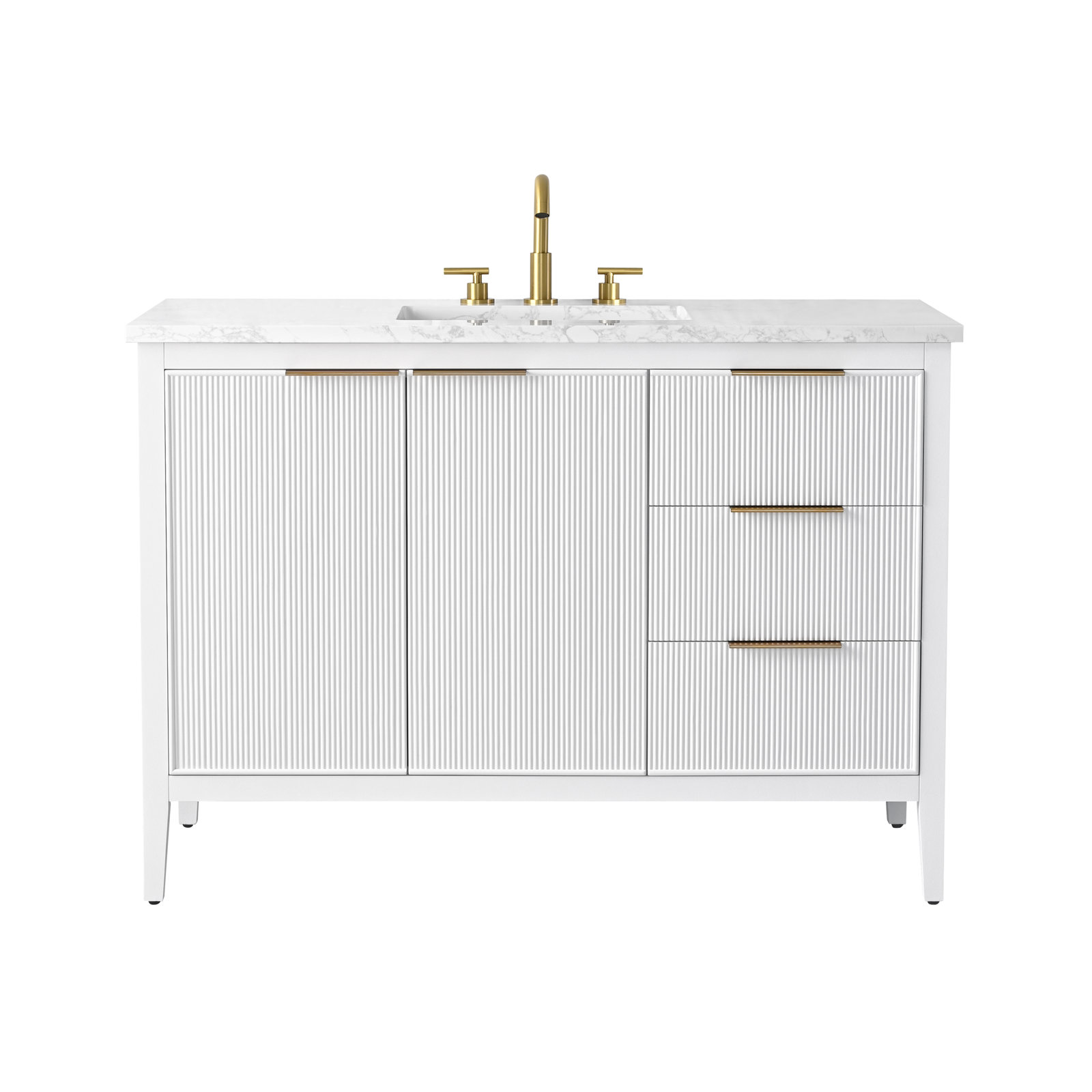 Bilroy 48" Pine Single Bathroom Vanity, White/Brushed Bronze