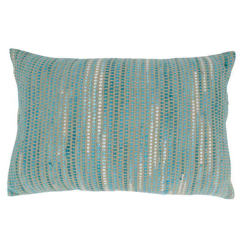 Blue and Beige Striped Cotton Woven Pillow Cover