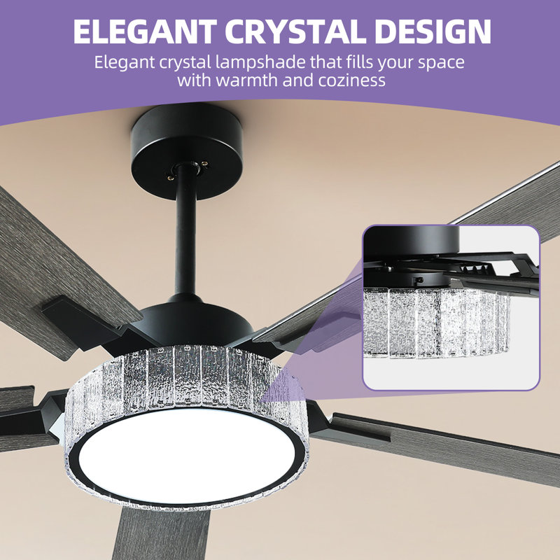  Smart 52'' Modern Ceiling Fan With Lights, Matte Black, Gray Wood