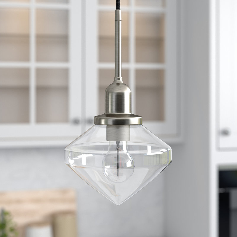 Luminaire suspendu simple à 1 lumière Chareen, Transparent, Nickel brossé