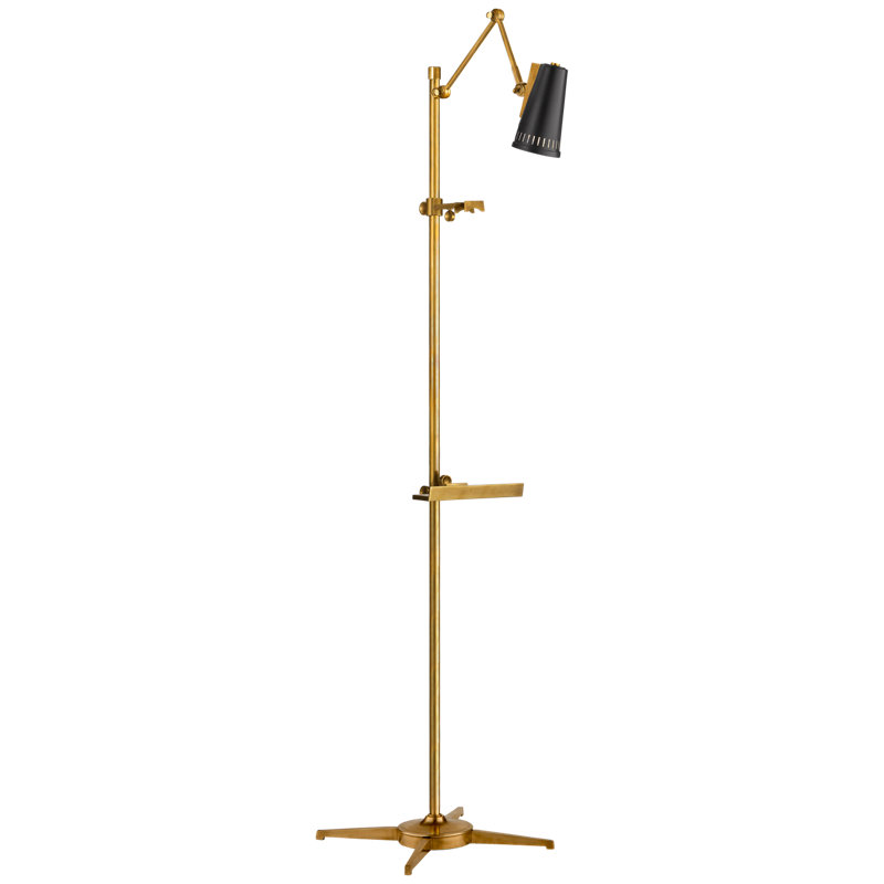 Antonio Task Floor Lamp, Hand-Rubbed Antique Brass, Matte Black