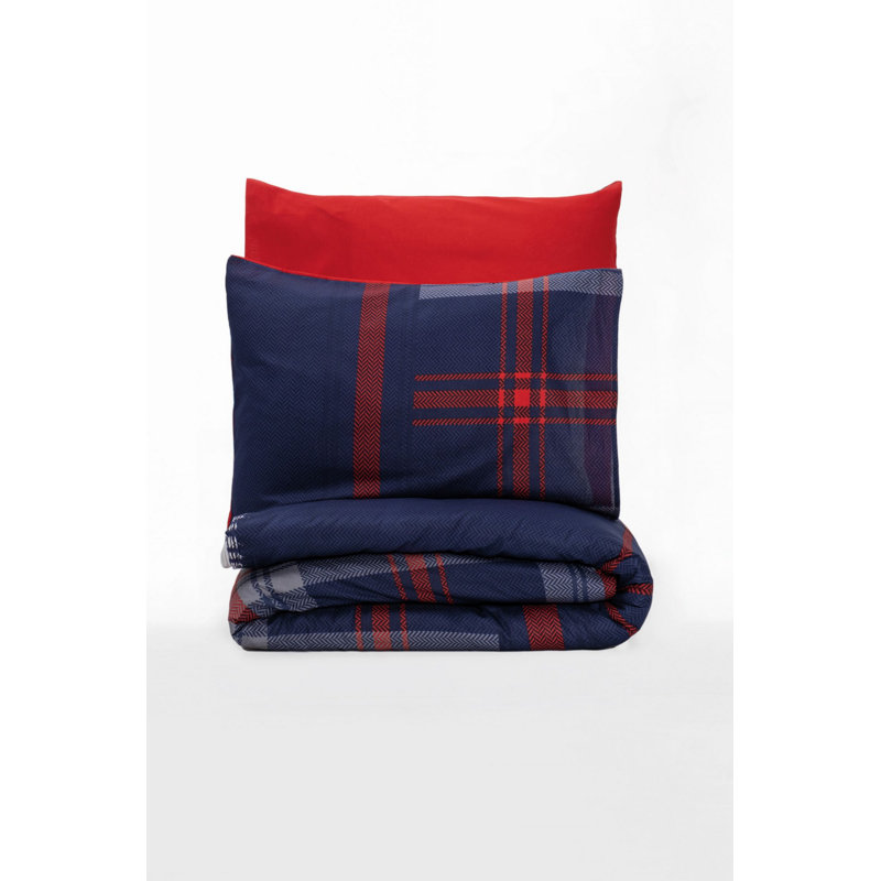Premium 100% Cotton Ranforce Quilt Cover Set, Red & Dark Blue | Includes 79 x 87 Duvet Cover, 94 x 102 Flat Sheet, 20 x 28 (2) Pillowcases | Reactive Printing, Machine Washable, Stylish & Comfortable Design