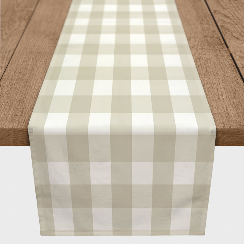 Chemin de table Chelene, 72 po x 16 po, Guingan, Tissu écossais beige 2