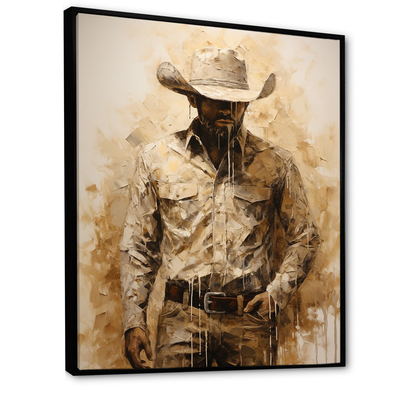 Minimalisme Cowboy, peinture II - Cowboys, art mural, Cadre flottant noir, H 32 po x l 24 po x P 1 po