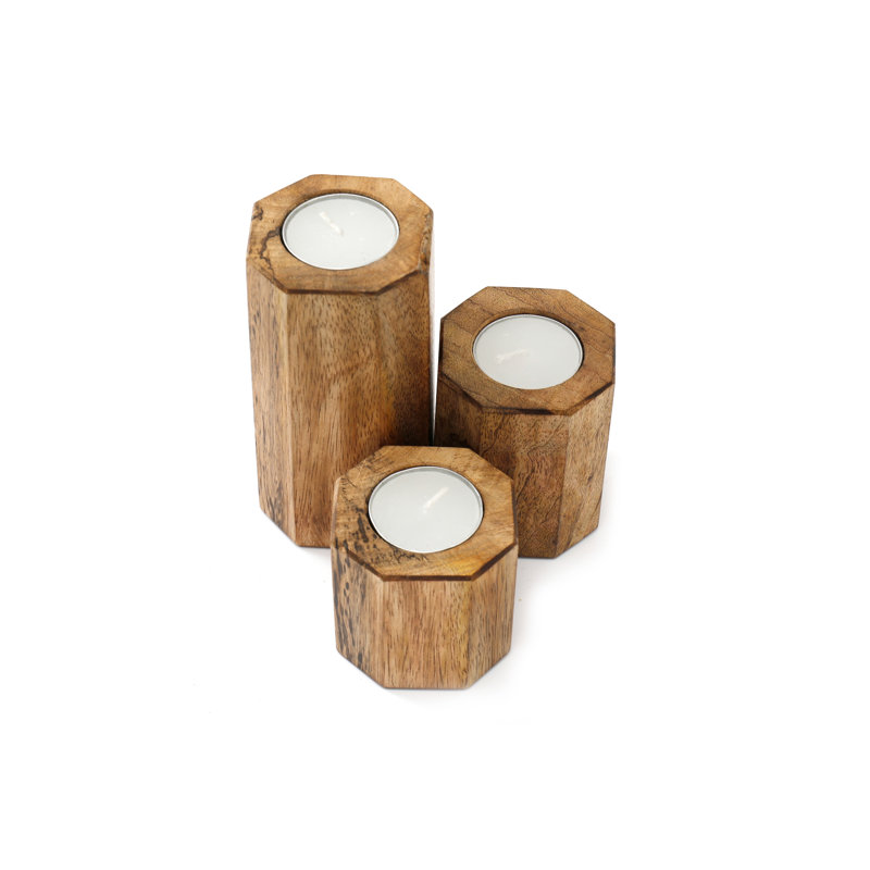3 Piece Solid Wood Tabletop Tealight Holder Set