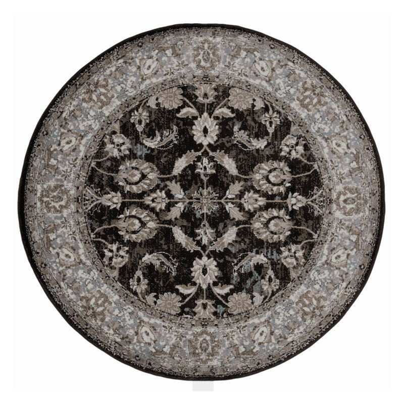 Honig Traditional Bordered Durable Performance Indoor Area Rug, Round 6'7" x 6'7"