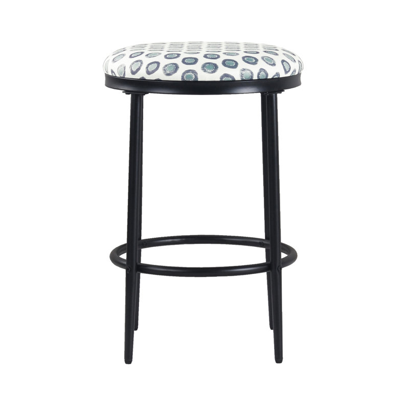 Ebern Designs Upholstered Metal Barstool, Small Medallion Ikat Print
