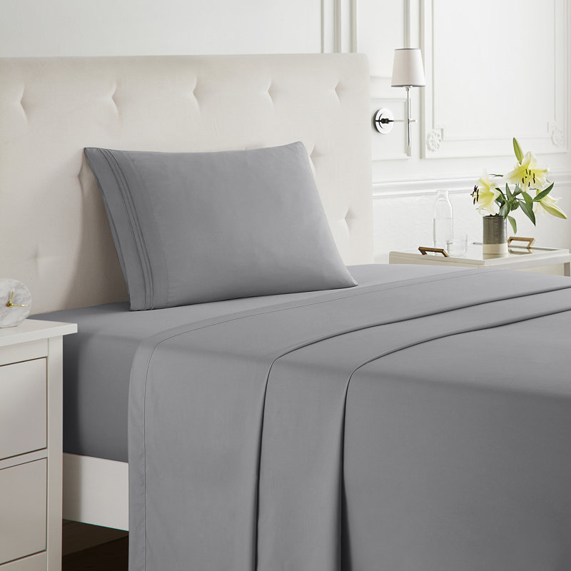Double Brushed Hotel Luxury Sheet Set with Extra Soft Sheets & Pillowcases, Twin Sheet, Gray