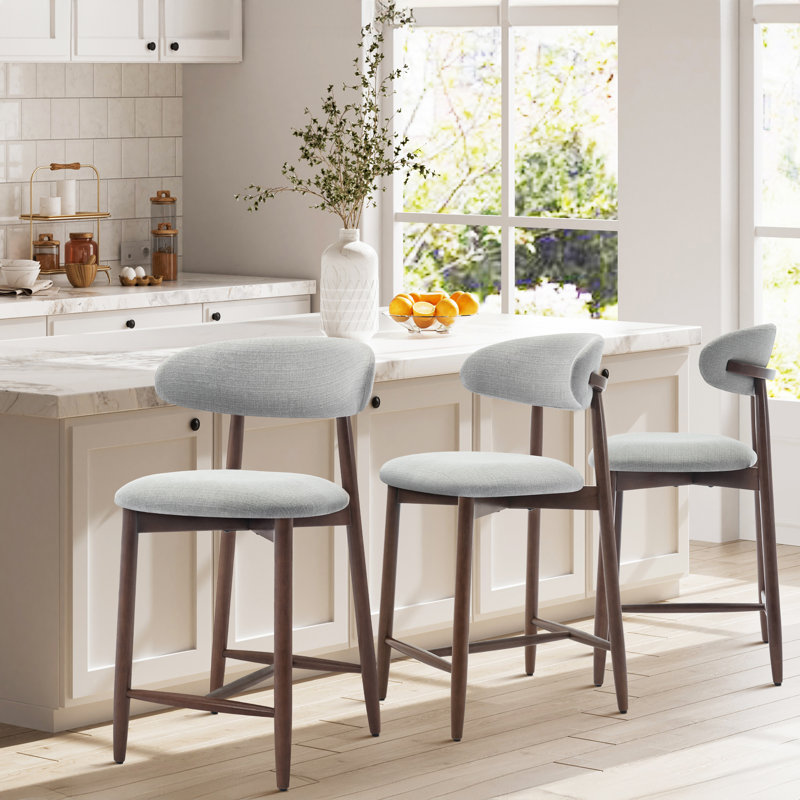 Upholstered Counter Stool with Solid Wood Frame, Light Grey