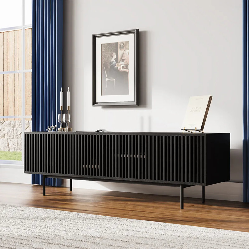 Mid-Century Modern TV Stand, 21.26" H x 71" W x 18.89" D, Black