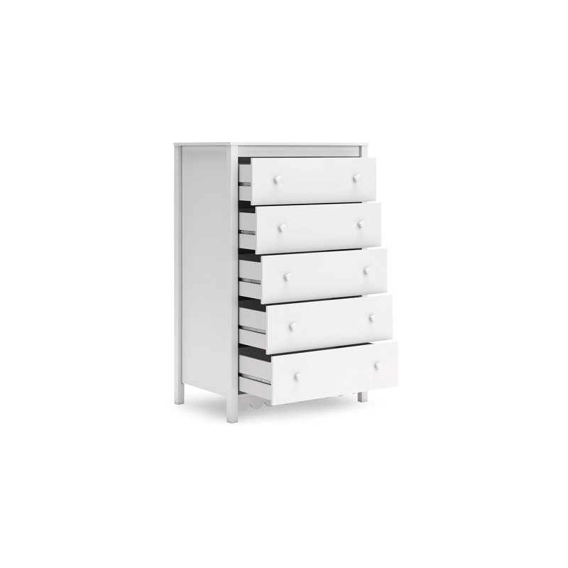 Commode haute Kally, 5 tiroirs, bois blanc mat moderne, 50 po