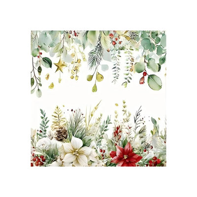 Christmas Poinsettia Unframed Canvas Wall Art 16" X 16"