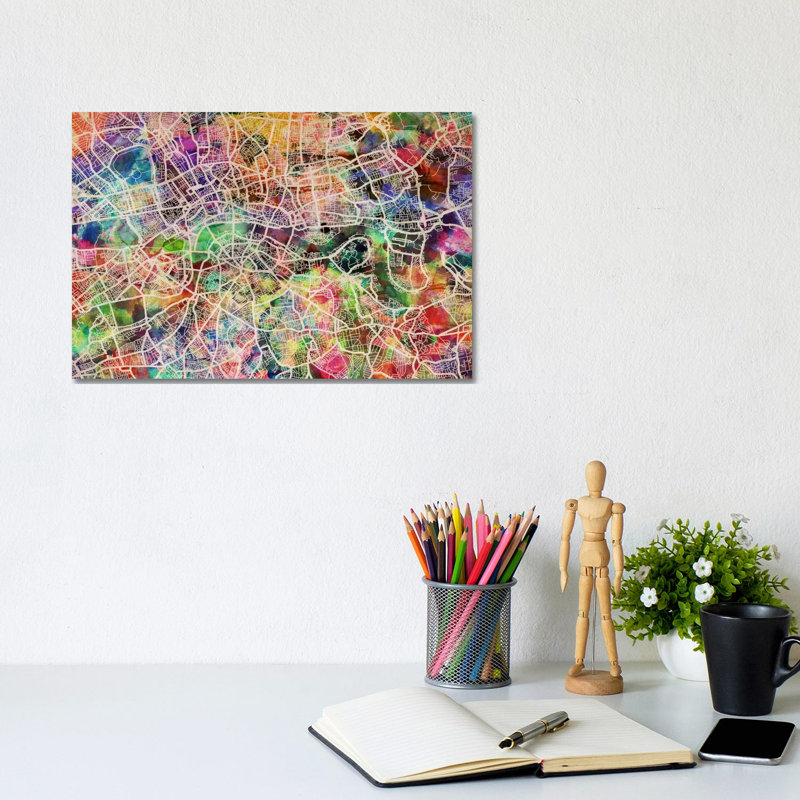 London Map Watercolour II by Michael Tompsett - Wrapped Canvas Painting, 20.32 cm H x 30.48 cm W