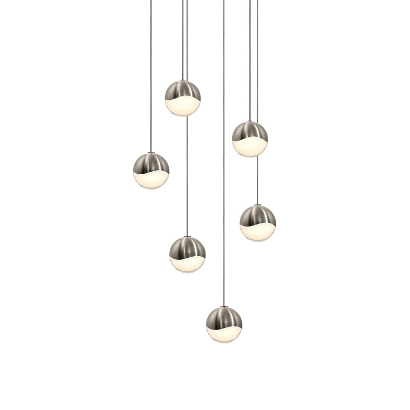 Grapes 6 - Light LED Pendant, 2.5" H x 10.5" W x 10.5" D, Satin Nickel, White