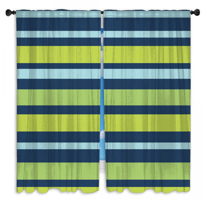 Blue Green Stripes Window Curtains Stripes Sheer & Room Darkening - 2 Panels